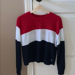 red, white, and blue holliter cropped shirt